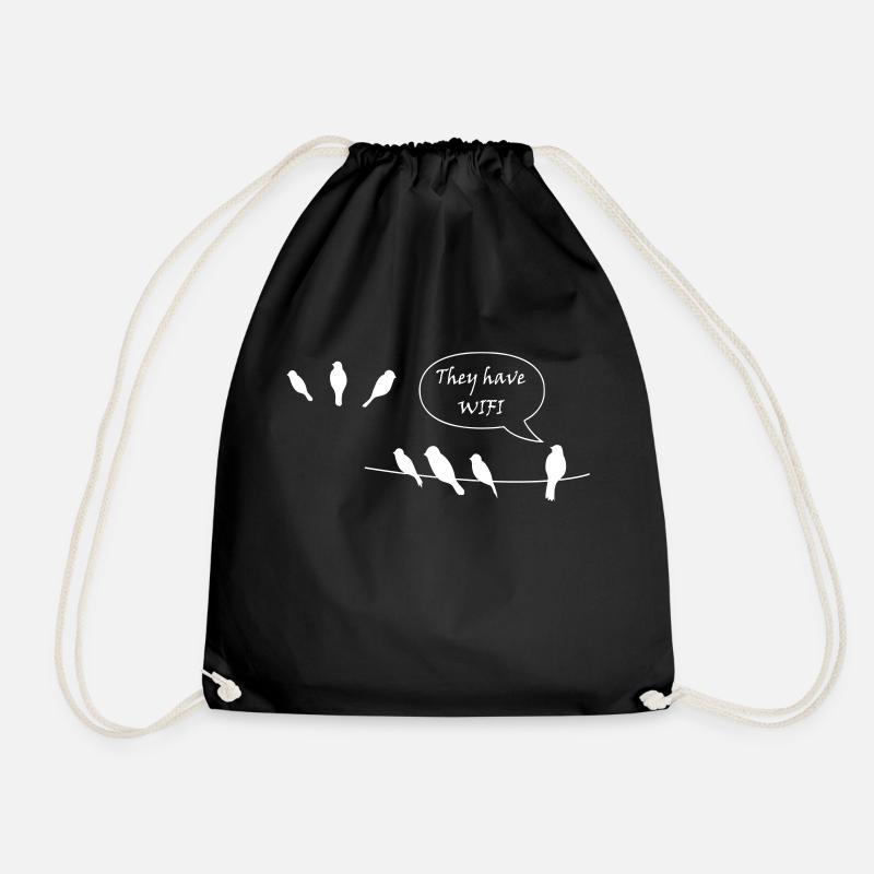 birds with wifi - Drawstring Bag - black