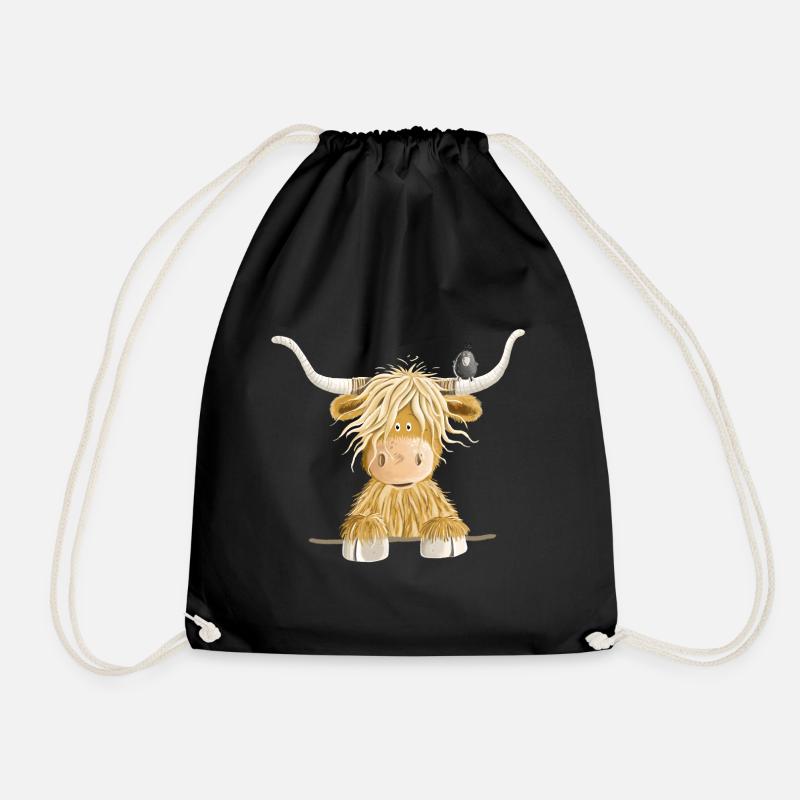 Funny Scottish Highland cow cow gift - Drawstring Bag - black