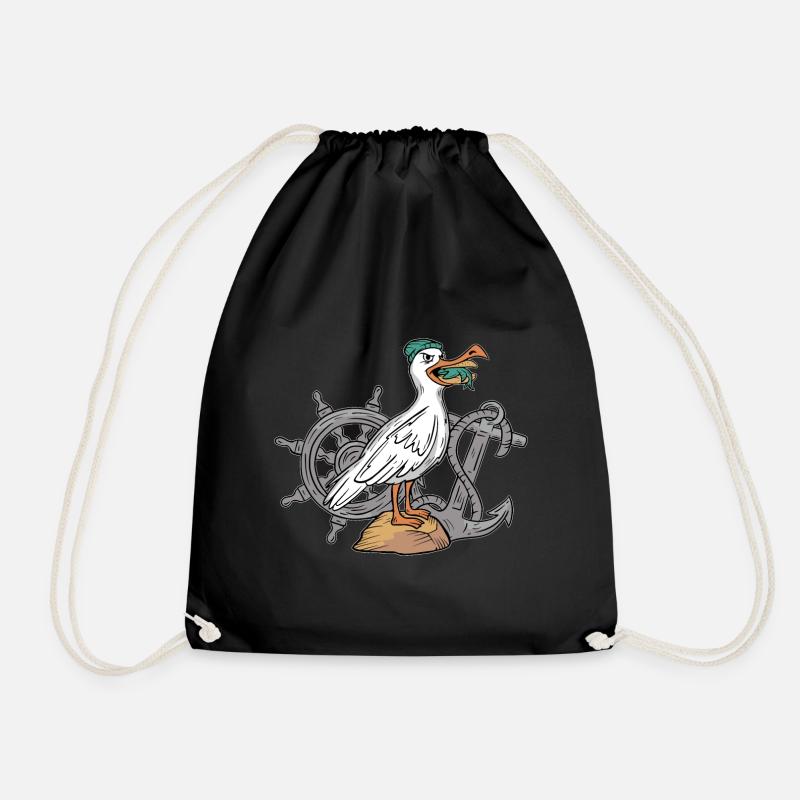 Mouette avec des rouleaux de poisson dans l’ancre buccale et le volant - Sac de sport léger - noir