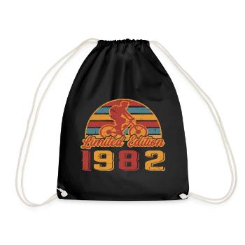 Bicycle Cyclist Mountain Bike Birthday 1982 - Drawstring Bag - black - Front