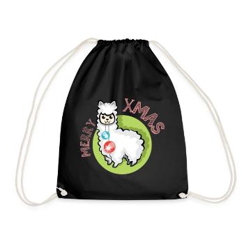 merry christmas alpaca symbol nature animals xmas - Drawstring Bag - black - Front