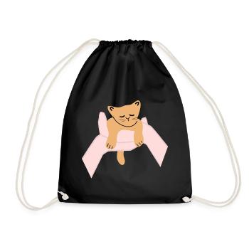 Cat sits in human palm - Drawstring Bag - black - Front