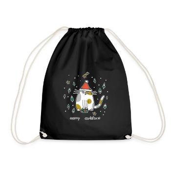 Dicke Katze mit Santa Mütze Weihnachten Cartoon - Turnbeutel - Schwarz - Vorne