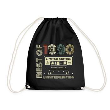 Vintage 1990 - 1990's Retro Birthday Gift - Drawstring Bag - black - Front