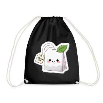 Kawaii Kräutertee Beutel Illustration - Turnbeutel - Schwarz - Vorne