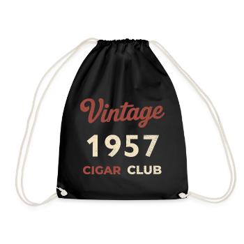 Vintage 1957 Cigar Club Retro Birth Year Gift - Drawstring Bag - black - Front