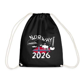 Norwegen 2026 Rotbarsch mit Bergen und Elch Angeln - Turnbeutel - Schwarz - Vorne