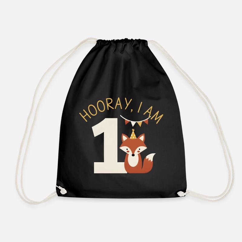 Hurra ich bin 1 Süßer Fuchs Geburtstag - Turnbeutel - Schwarz