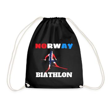 Biathleten-Silhouette mit norwegischer Flagge - Turnbeutel - Schwarz - Vorne