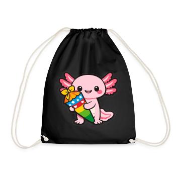 Kawaii dragon with fireworks axolotl - Drawstring Bag - black - Front