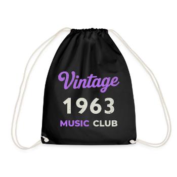 Vintage 1963 Music Club Retro Birth Year Vintage - Drawstring Bag - black - Front