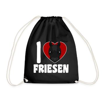 Ich liebe Friesen - Pferdeherz - Turnbeutel - Schwarz - Vorne