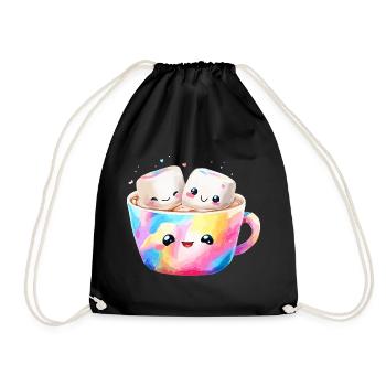 Kunterbunte Marshmallow Kaffeetasse - Turnbeutel - Schwarz - Vorne