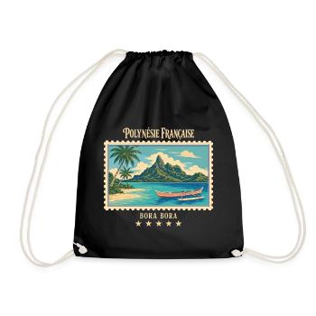 Polynesien Bora Bora Vintage Reisemarke - Turnbeutel - Schwarz - Vorne
