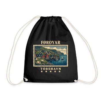 Färöer Tórshavn Vintage Reisemarke - Turnbeutel - Schwarz - Vorne