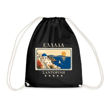 Griechenland Santorini Vintage Reisemarke - Turnbeutel - Schwarz - Vorne
