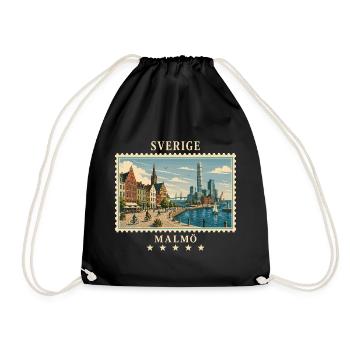Schweden Malmö Vintage Reisemarke - Turnbeutel - Schwarz - Vorne