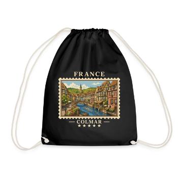 Frankreich Colmar Vintage Reisemarke - Turnbeutel - Schwarz - Vorne