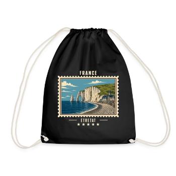 Frankreich Étretat Vintage Reisemarke - Turnbeutel - Schwarz - Vorne