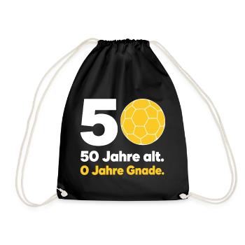 50. Geburtstag Handball – 0 Jahre Gnade - Turnbeutel - Schwarz - Vorne