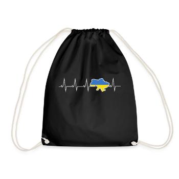 I love Ukraine - heartbeat - Drawstring Bag - black - Front