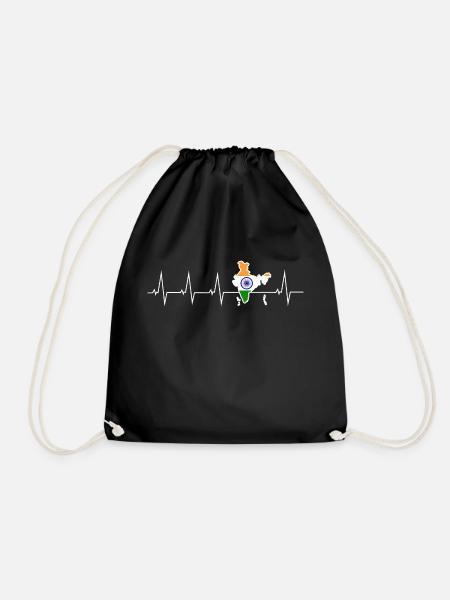 I love India - heartbeat - Drawstring Bag - black