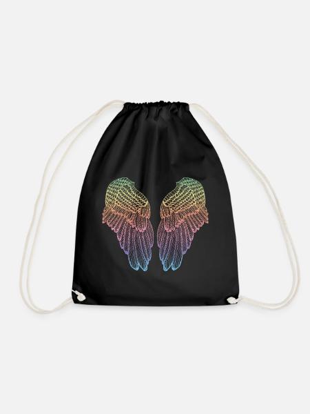 Herzförmige Rainbow Feder Angel Wings - Turnbeutel - Schwarz