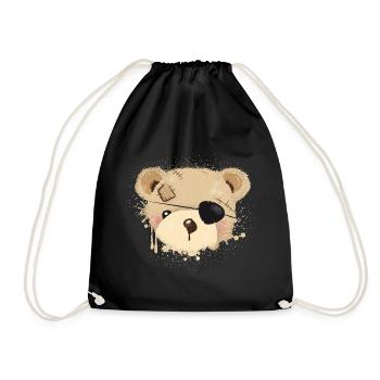 niedliches Piraten Teddy Graffiti mit Augenklappe - Turnbeutel - Schwarz - Vorne