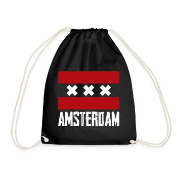 Amsterdam X Striped Emblem - Drawstring Bag - black - Front