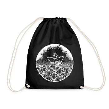 paper boat - Drawstring Bag - black - Front