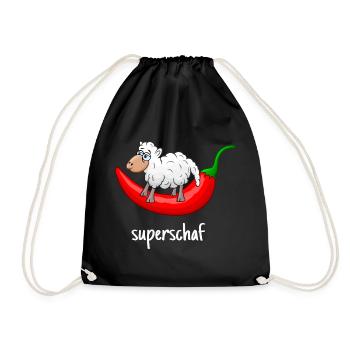Superschaf, Schaf, Chili, lustiges Schaf, scharf - Turnbeutel - Schwarz - Vorne