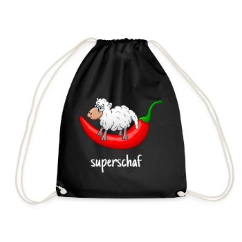 Superschaf, Schaf, Chili, lustiges Schaf, scharf - Turnbeutel - Schwarz - Vorne