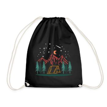 Camping Mountains Night Tent Nature Outdoor Adventure - Drawstring Bag - black - Front