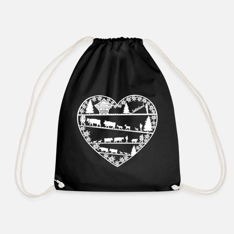 Heart with alpine lift white - Drawstring Bag - black