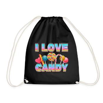 I Love Candy Süßigkeiten Süßigkeit Lolli Lutscher - Turnbeutel - Schwarz - Vorne
