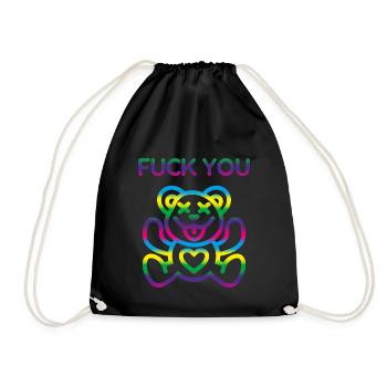 Niedlicher Regenbogen Teddybär F*ck You - Turnbeutel - Schwarz - Vorne