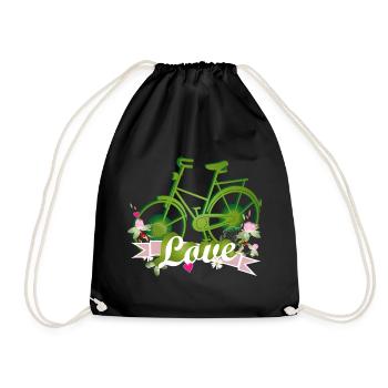grünes Fahrrad mit ganz viel Liebe gestaltet - Turnbeutel - Schwarz - Vorne