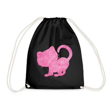 Cat silhouette fluffy pink pink cat love - Drawstring Bag - black - Front
