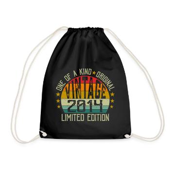 Vintage Born in 2014 Retro Anniversary Gift 2014 - Drawstring Bag - black - Front