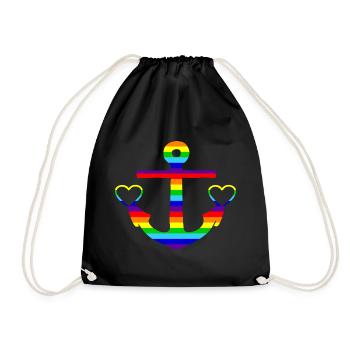 Anker Regenbogen bunt - Turnbeutel - Schwarz - Vorne