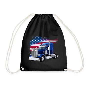 US LKW-Mit Amerika Flagge - Fahrer/Trucker - Turnbeutel - Schwarz - Vorne