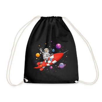 L’astronaute et la fusée rouge dans l’espace. - Sac de sport léger - noir - Devant