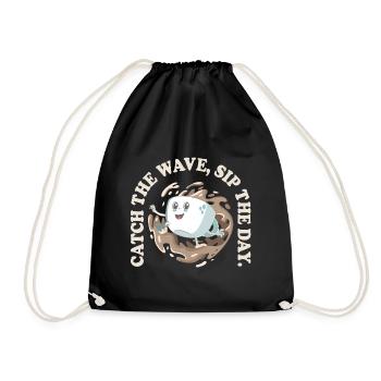 Catch the Wave Sip the Day – Retro Coffee Trend - Drawstring Bag - black - Front