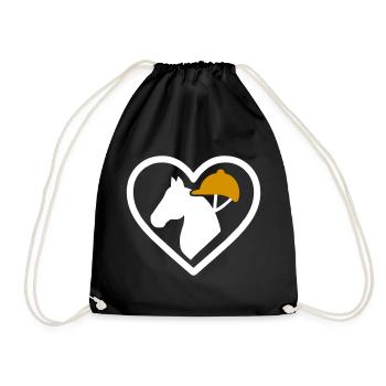 Horse Riding Heart Equestrian Love Gift - Drawstring Bag - black - Front