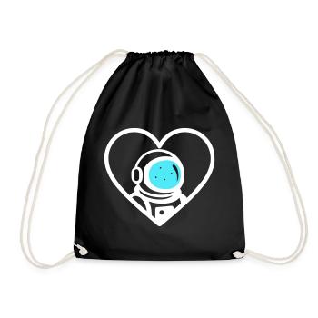 Astronaut Heart Space Cosmic Helmet - Drawstring Bag - black - Front