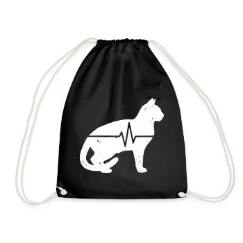 Katze Sitzend Herzschlag EKG Vintage Vektor - Turnbeutel - Schwarz - Vorne