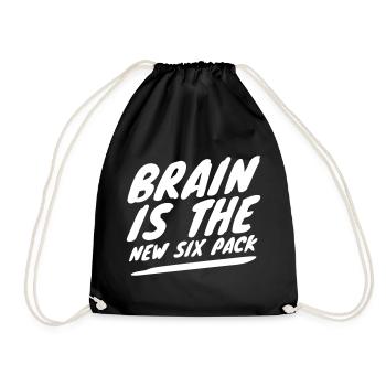 Brain is the New Six Pack - Smart Humor - White - Drawstring Bag - black - Front