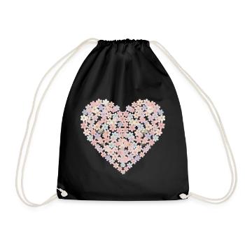 Pastel Flowers Heart Motif - Drawstring Bag - black - Front