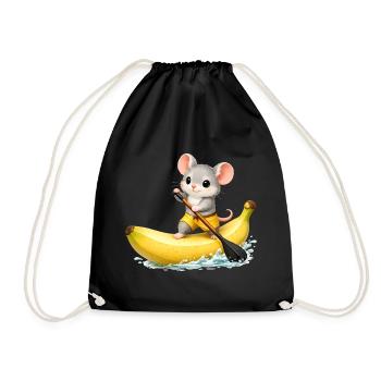 Süße Maus auf Banane SUP Kawaii Motiv - Turnbeutel - Schwarz - Vorne