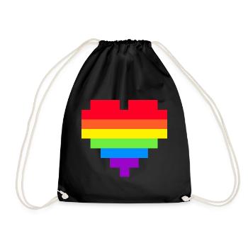 Pixel Herz Regenbogenfahne - Turnbeutel - Schwarz - Vorne
